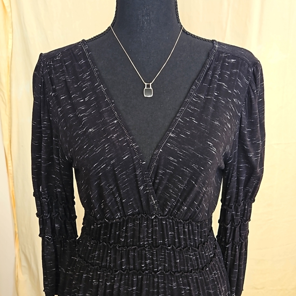 Max Studio V-neck 3 Quarter Inch Sleeves Black Dress With Specs Of White Dye - Picture 2 of 9